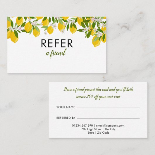 Elegante citroenen groen aanbevelingskaartje (Voorkant / Achterkant)