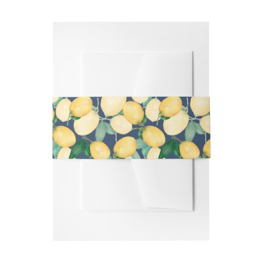 Elegante citroenen op marineblauw uitnodigingen wikkel (Voorkant Voorbeeld)