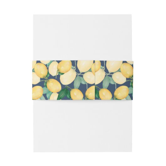 Elegante citroenen op marineblauw uitnodigingen wikkel (Achterkant Voorbeeld)