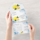 Elegante citroengele en groene waterverf bruiloft all in one uitnodiging (Afscheurbaar)