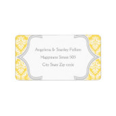 Elegante citroengele, grijze damast bruiloft etiket (Voorkant)