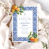 Elegante Citrus Blauwe Tegels Religieuze Jongensdo Kaart