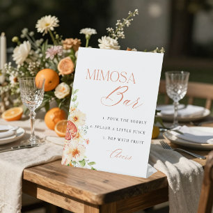 Elegante Citrus Bloemachtige Bruiloftsborrel Mimos Reclamebord Met Voetstuk