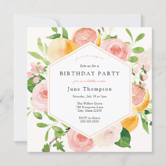 Elegante Citrus Bloemen Verjaardag Kaart