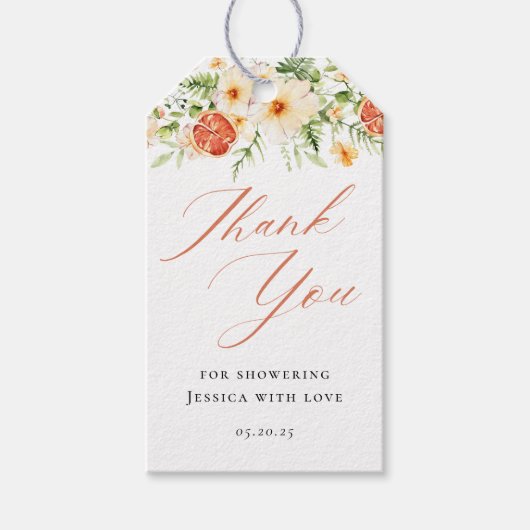Elegante Citrus Bloemige Bruidsborrel Dank Je Cadeaulabel (Voorkant)