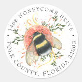 Elegante Citrus Botanical Hommels | Adres Ronde Sticker (Voorkant)