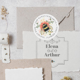 Elegante Citrus Botanische Hommel | Adres Ronde Sticker