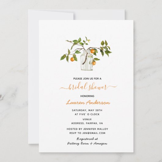 Elegante Citrus Bruids Douche uitnodiging (Voorkant)