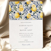 Elegante Citrus en Blauwe Botanische Bruiloft Kaart