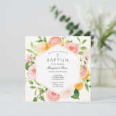 Elegante Citrus Floral Baptism uitnodiging (Staand voorkant)