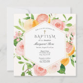 Elegante Citrus Floral Baptism uitnodiging (Voorkant)