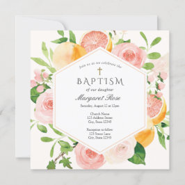 Elegante Citrus Floral Baptism uitnodiging