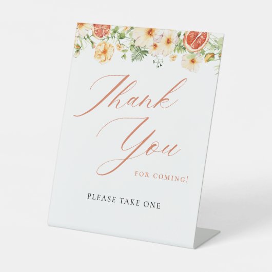 Elegante Citrus Floral Vrijgezellenfeest gunstteke Reclamebord Met Voetstuk (Voorkant)