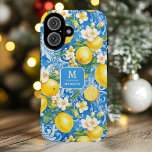 Elegante Citrus Monogram gepersonaliseerde naam iPhone 16 Hoesje<br><div class="desc">Elegant Lemon Citrus Monogram Personalized Name iPhone 16 Hoesjes toont je monogram en persoonlijke naam in een stijlvolle scripttypografie op een hedendaags blauw-geel patroon van citroenen en bloesems. Perfect cadeau voor haar verjaardag,  moeder voor Moederdag,  zus of bestie voor kerst en feestdagen. Ontworpen door ©2024 Evco Studio www.zazzle.com/store/evcostudio</div>