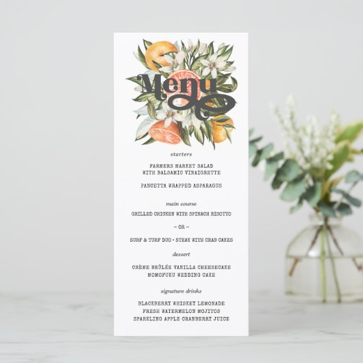 Elegante Citrus Orchard Boho Botanische bruiloft M Menu (Staand voorkant)