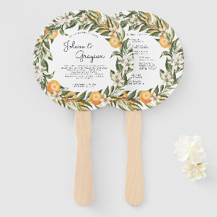 Elegante Citrus Orchard Trouwprogramma Hand Fan Handwaaier