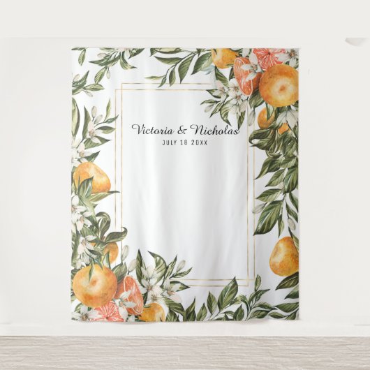 Elegante Citrus Trouwfoto Booth Achtergrond Wandkleed (Voorkant)
