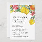 Elegante Citrus Waterverf Botanische Bruiloft Kaart (Voorkant)