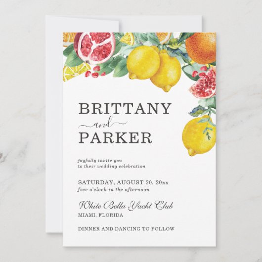 Elegante Citrus Waterverf Botanische Bruiloft Kaart (Voorkant)