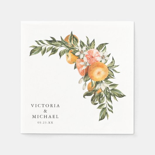Elegante citrusboomgaard | Boho botanisch monogram Servet (Voorkant)