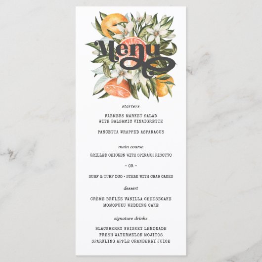 Elegante Citrusboomgaard Boho Botanisch Trouwmenu Menu (Voorkant)