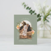 Elegante citrusboomgaard | Boho save the date (Staand voorkant)