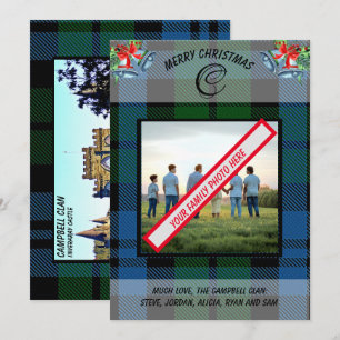 Elegante Clan Campbell Blue Tartan Family Foto Feestdagenkaart