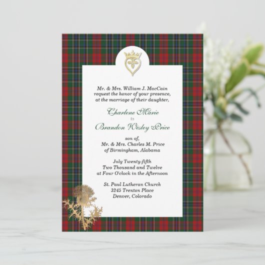 Elegante Clan MacCain 3 Plaid bruiloft uitnodiging (Staand voorkant)
