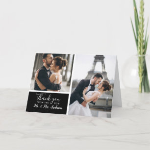 Elegante Classic Black 2 Fotocollage Wedding Bedankkaart