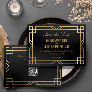 Elegante Classic Black Gold QR-code Bewaar de datu Kaart