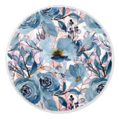 Elegante Classic Bloemen Blauw, Mauve, Bord Roze Keramische Knop (Voorkant)