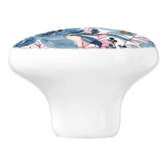 Elegante Classic Bloemen Blauw, Mauve, Bord Roze Keramische Knop (Zijkant)