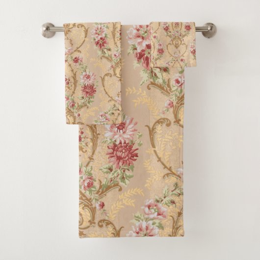 Elegante Classic Bloemen en Gouden Rococo Filigraa Bad Handdoek (Insitu)