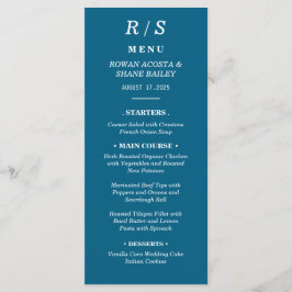 Elegante Classic Blue Monogram Wedding Menu Kaart