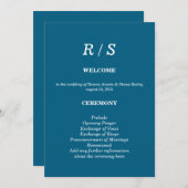 Elegante Classic Blue Monogram Wedding Program Kaa Programmakaart (Voorkant / Achterkant)