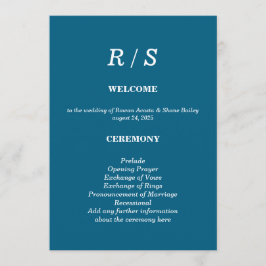 Elegante Classic Blue Monogram Wedding Program Kaa Programmakaart