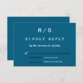 Elegante Classic Blue Monogram Wedding RSVP Kaart (Voorkant / Achterkant)