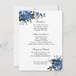 Elegante Classic Blue Rozen bruiloft receptie Kaart