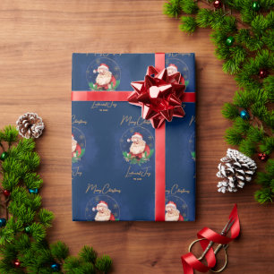 Elegante Classic  Blue Santa Claus Christmas Cadeaupapier
