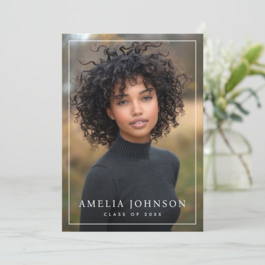Elegante classic border afstuderen afstuderen foto bedankkaart (Staand voorkant)