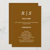 Elegante Classic Brow Monogram Trouwprogramma Kaar Programmakaart (Voorkant / Achterkant)