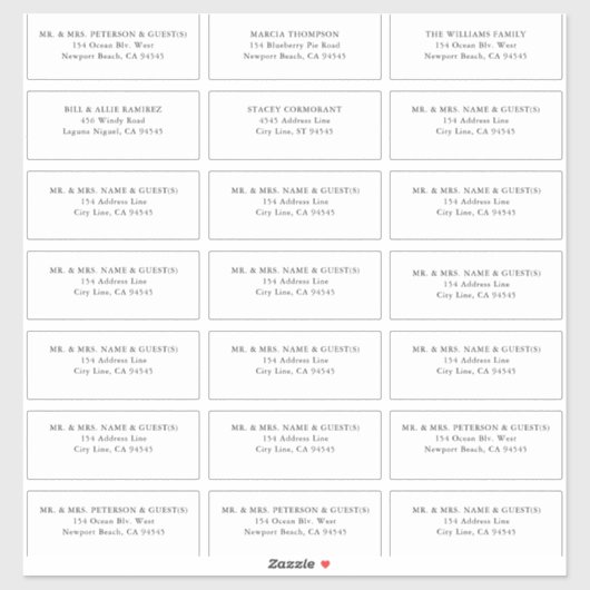 Elegante Classic Bruiloft Gasten Adresetiketten Sticker (Vel)