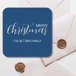 Elegante Classic Clean Midnight Blue Christmas Vierkante Sticker<br><div class="desc">Elegant,  eenvoudig,  schoon,  Midnight Blue Kerst sticker met witte handgeschreven gepersonaliseerde stijlvolle tekst. Dit stijlvolle ontwerp zal je een speciaal gevoel geven deze feestdagen</div>