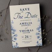 Elegante Classic Cream & Franse Blauwe Bloemen Huw Save The Date