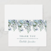 Elegante Classic Dusty Blue Floral 21e verjaardag Bedankkaart (Voorkant / Achterkant)