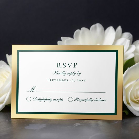 Elegante Classic Faux Gold Emerald Green RSVP-kaar RSVP Kaartje