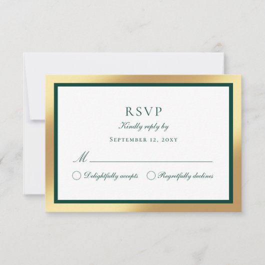 Elegante Classic Faux Gold Emerald Green RSVP-kaar RSVP Kaartje (Voorkant)