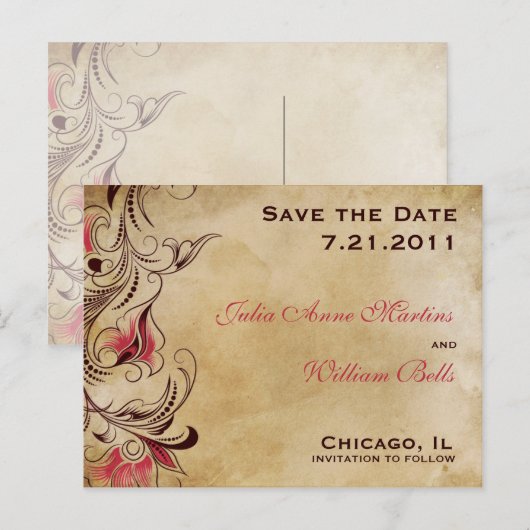 Elegante Classic  Floral Save the Date Aankondigingskaart (Voorkant / Achterkant)