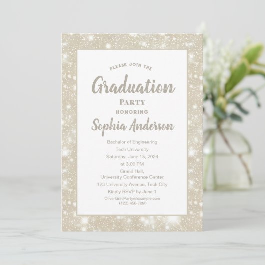 Elegante Classic Glitter Afstuderen Invitation Kaart (Staand voorkant)