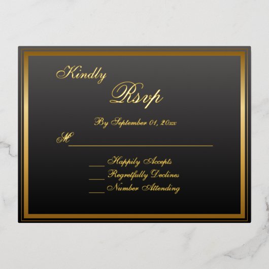 Elegante Classic Gold Script Wedding RSVP Kaart (Voorkant)